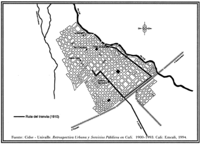 Plano del Tranvía a Vapor de Cali. 1910-1926