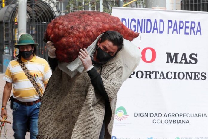 Campesinos y cultivadores protestan en Bogotá por crisis del sector agro